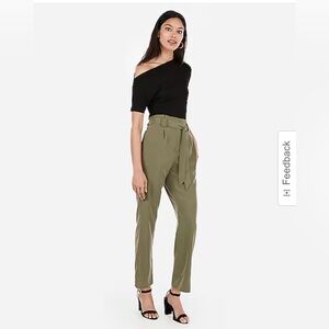 Express High Waisted Paper Bag Pants in Dark Green Size S